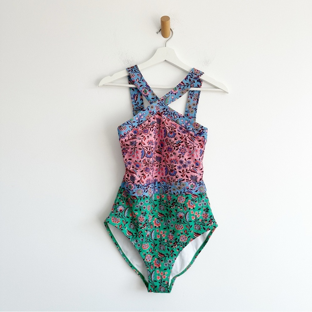 Boden Floral One-Piece Swimsuit in Pink, Blue & Green